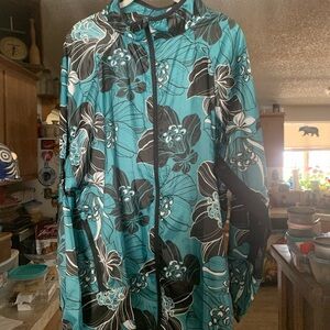 LuLaRoe Rise Determined Floral Print Lightweight Jacket - Teal / Black